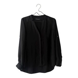 Banana Republic Black Blouse with Roll Tab Sleeves Women’s Size Small Petite